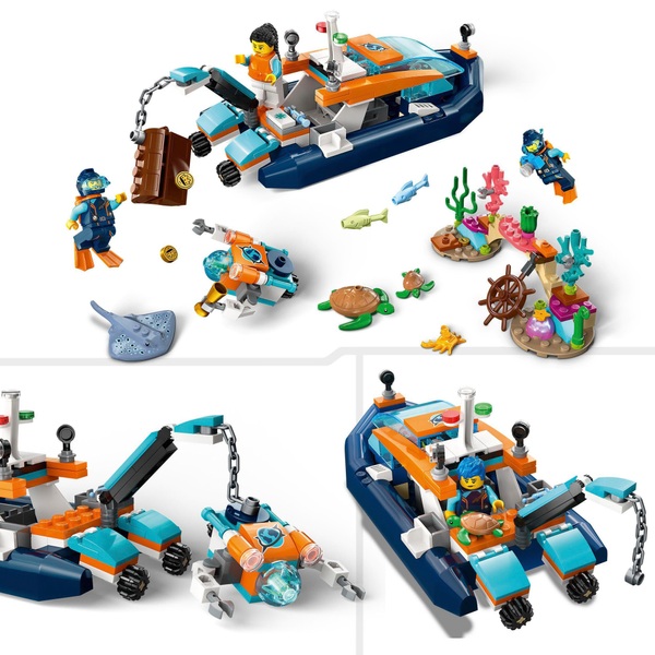 LEGO City 60377 Explorer Diving Boat Set with Submarine Toy | Smyths ...