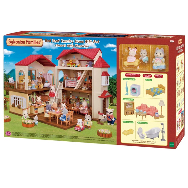 Sylvanian Families Red Roof Country Home Gift Set-Secret Attic Playroom ...