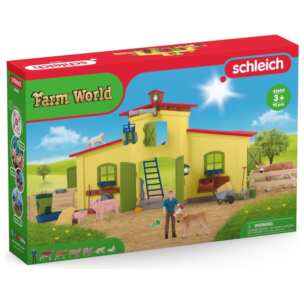 Schleich 42485 Farm World – Écurie avec Boxes et Animaux, Coffret