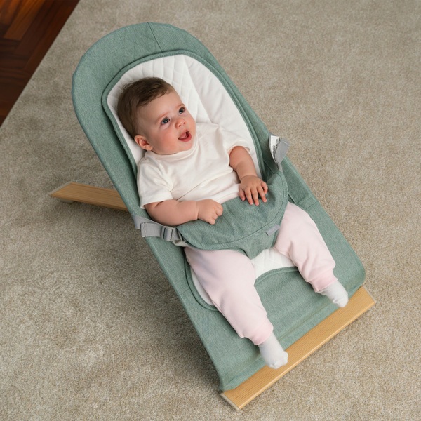 Nested Gravity Baby Bouncer Sage Green/Wood Smyths Toys UK