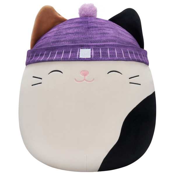 Original Squishmallows 40cm Cam the Calico Cat with Purple Winter Hat