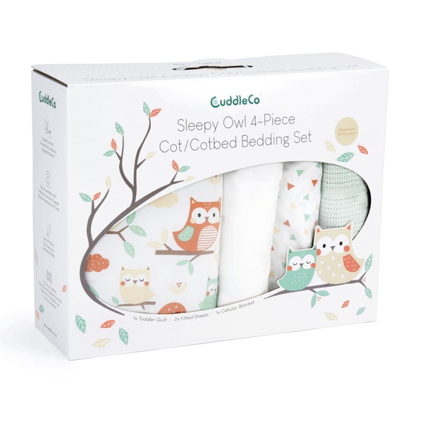 CuddleCo Sleepy Owl 4 Piece Cot Bed Bedding Set