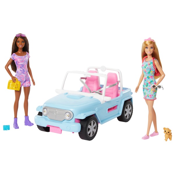 Barbie Jeep with 2 Dolls, Puppy and Accessories Set Smyths Toys Ireland