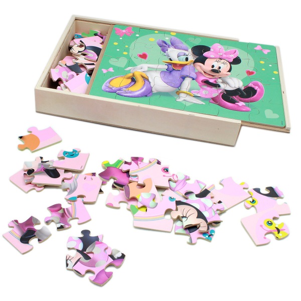 Minnie Mouse Wooden Puzzles 3 Pack in Wood Storage Tray | Smyths Toys UK