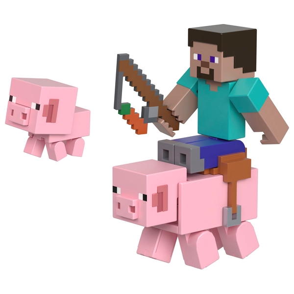 Minecraft Action Figure Steve and Pigs 8cm | Smyths Toys UK