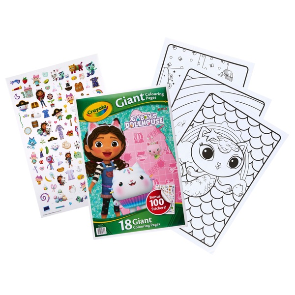Crayola Gabby's Dollhouse Giant Colouring Pages Book with 100 Stickers ...