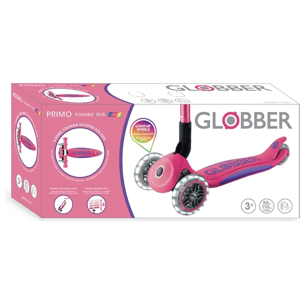 Globber PRIMO FOLDABLE PLUS LIGHTS Scooter Pink