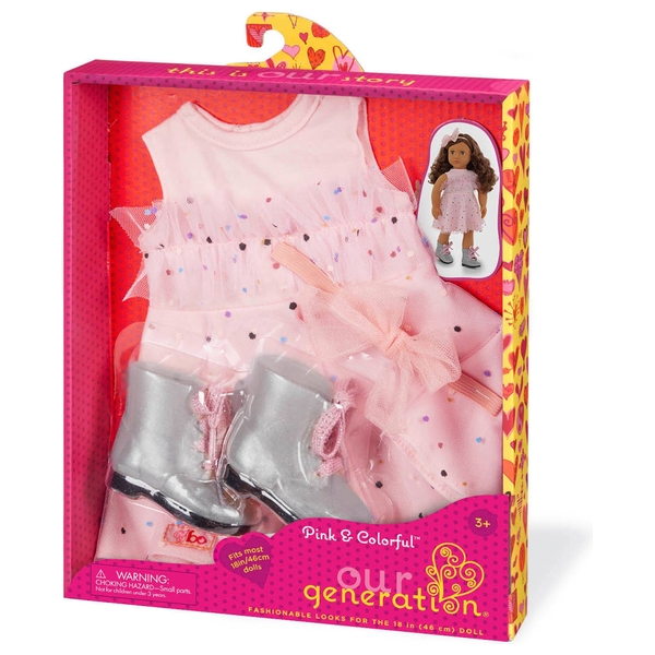 Our Generation Clothes Confetti Print Dress Pink Colourful Doll Outfit Smyths Toys UK