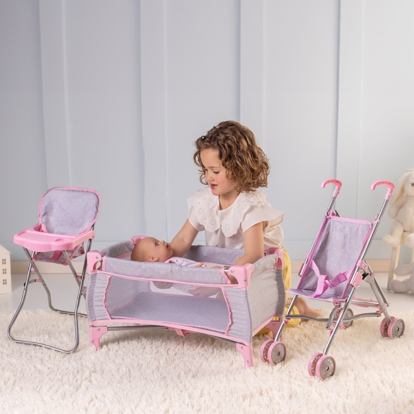 Baby Doll Nursery Set in Pink Heart Pattern Smyths Toys UK