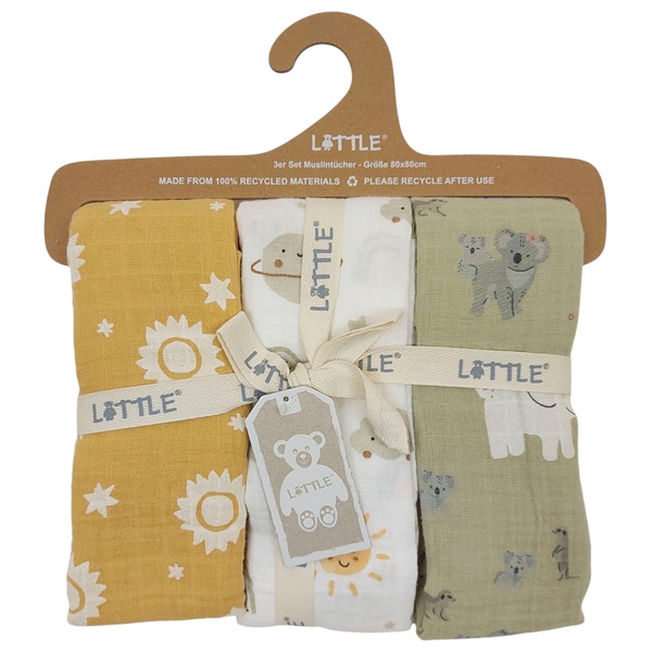Little Dutch Musselin Swaddle Tücher 2er Set - Forest Adventure & Denim Blue (70x70 Cm, 100% Bio-Baumwolle)