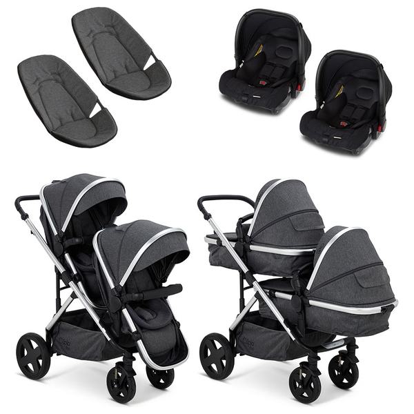Baby Elegance Cupla Duo Twin Travel, Twin Strollers With Two Car Seats Side By