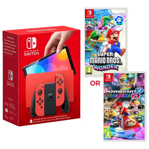 Nintendo Switch OLED Mario Red Edition & Super Mario Wonder or Mario Kart 8
