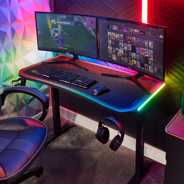 X Rocker RGB Gaming-Tisch Cobra mit LED-Beleuchtung, schwarz | Smyths ...