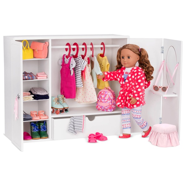Rosa Moderner Kleiderschrank für 29cm Puppen Möbel Kleidung Zubehör Spielzeug 