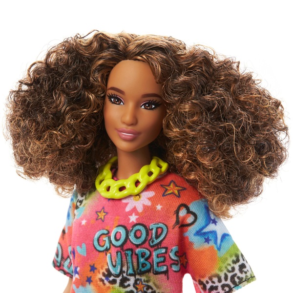 Barbie Fashionistas Puppe 201 Im Grafitti Allover Print Kleid Brünett Mit Locken Smyths Toys