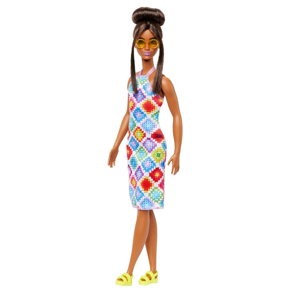 Barbie Fashionistas Puppe 210 Mit Dutt Und Gehäkeltem Neckholder Kleid