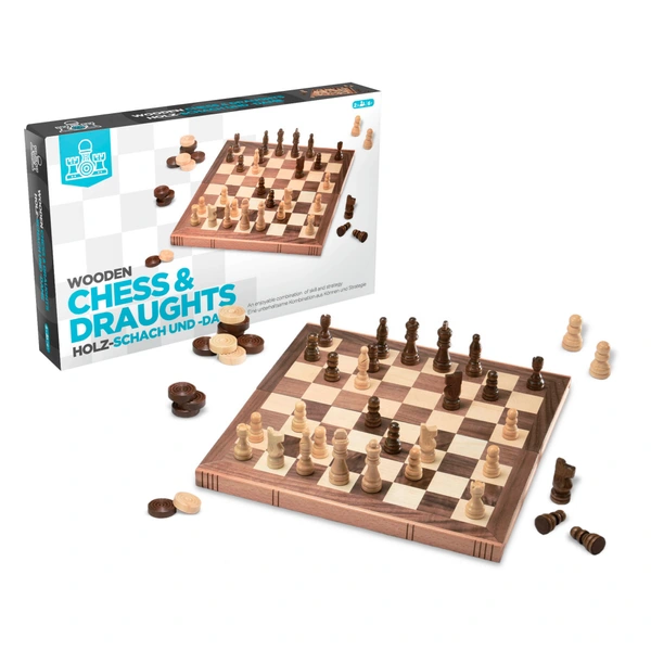 Sarini Jeu De Dames En Bois Massif – 24 Pièces Naturelles, Maître Des Échecs, Jeu De Société Classique & Durable