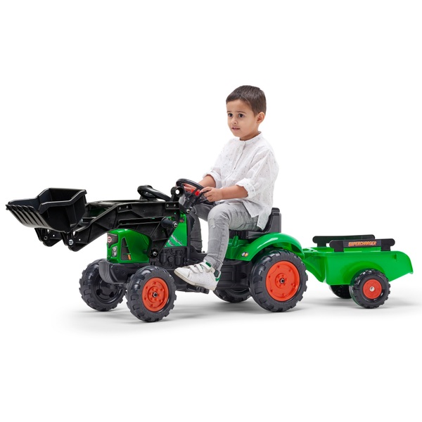 Falk - Traktor mit Frontlader und Anhänger, grün