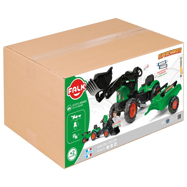 Falk - Traktor mit Frontlader und Anhänger, grün