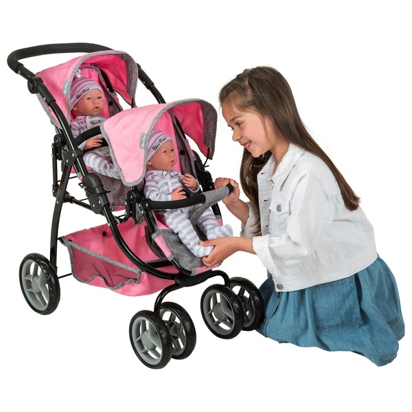 Twin Puppen Kinderwagen Kinderwagen Baby Puppe Buggy Kinderwagen mit Aufbewahrungskorb Mädchen Spielzeug 