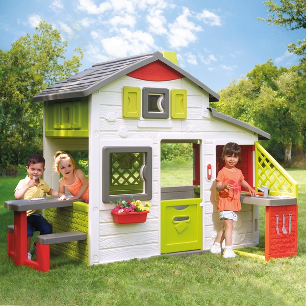 Outdoor-Spielküche Garten-Spielhaus Smyths Deutschland und Smoby Sitzbank Neo Friends mit Toys |