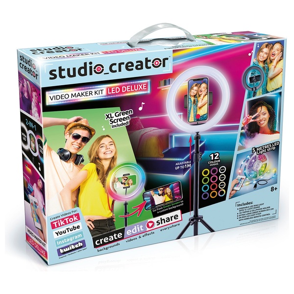 Studio Creator Video Maker Kit LED Deluxe mit Ringlicht und Greenscreen