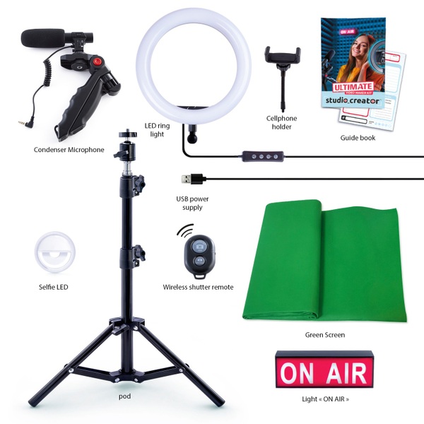 Studio Creator Ultimate Video Maker Kit mit Ringlicht und Greenscreen