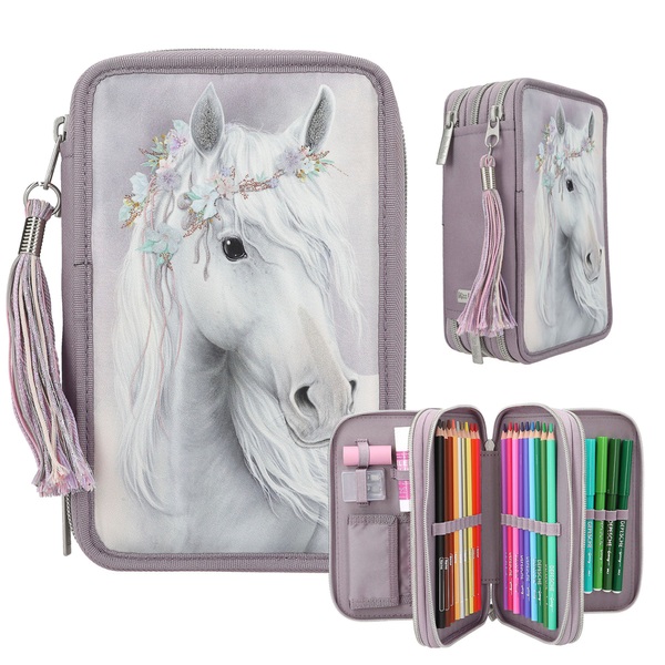 Depesche Federtasche Miss Melody Luxury Horse – Gefüllte 3-Fach Federmappe Mit Stiften, Schere, Lineal & Pferdemotiv