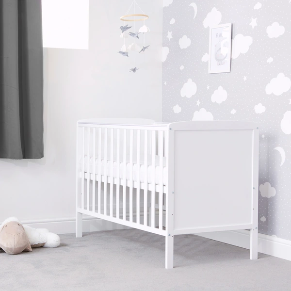 Baby Elegance Starlight Lit Bébé En Bois Blanc Avec Hauteurs Réglables, Rails De Dentition Durables Et Design Compact | Lit Nouveau-né Idéal Pour Les Petits Espaces | Matelas Vendu Séparément