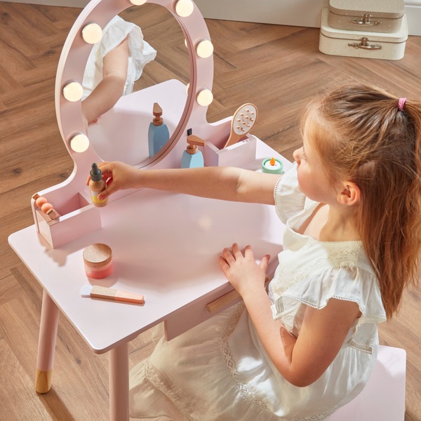 Kinder Schminktisch aus Holz mit Licht und Hocker rosa | Smyths Toys ...