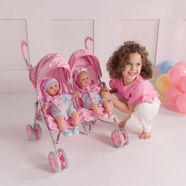 Ivy & Lily Baby Doll Twin Stroller Pink | Smyths Toys UK