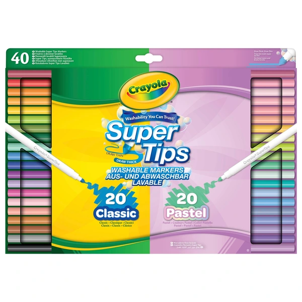 Crayola - Ultra schoon, wasbaar, 40 klassieke crayola-kleuren, niet giftig, voor kinderen en baby's, grote keuze aan heldere en levendige kleuren, ideaal voor klaslokalen