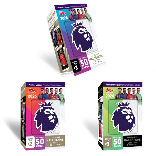 Topps Premier League 2026 Édition Début Super Tin #1 - 50 Cartes + 3 Cartes Hall Of Fame