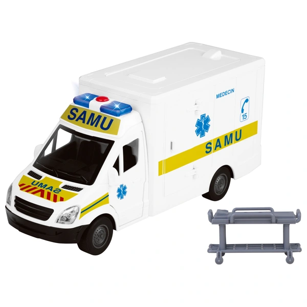 Ambulance Jouet – Véhicule De Sauvetage Avec Civière, Lumières Et Sons – Portes Ouvrantes – 27 Cm – PP – Dès 3 Ans