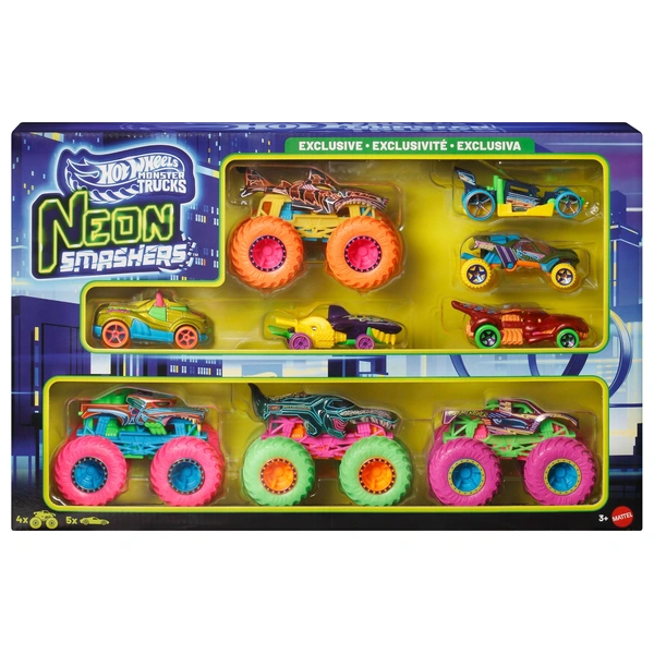 Hot Wheels Monster Trucks Oversized 1:64 Neon Smashers 9 Pack
