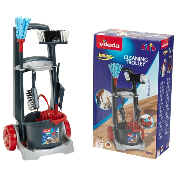 Vileda, Chariot ménage, 5 pièces, Chariot, Balai, seau, balai à frange et tapette, Pour les enfants dès 3 ans, VLE02 Vileda, Chariot ménage, 5 pièces, Chariot, Balai, seau, balai à frange et tapette, Pour les enfants dès 3 ans, VLE02