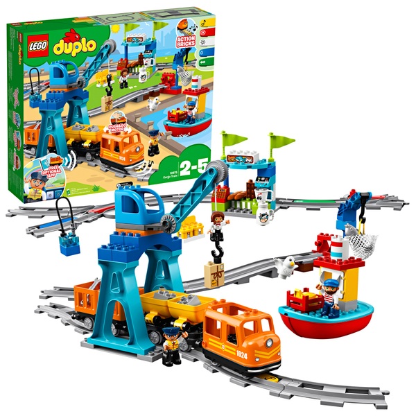 LEGO DUPLO Zug Set 10875 Güterzug als elektrische Eisenbahn mit 5