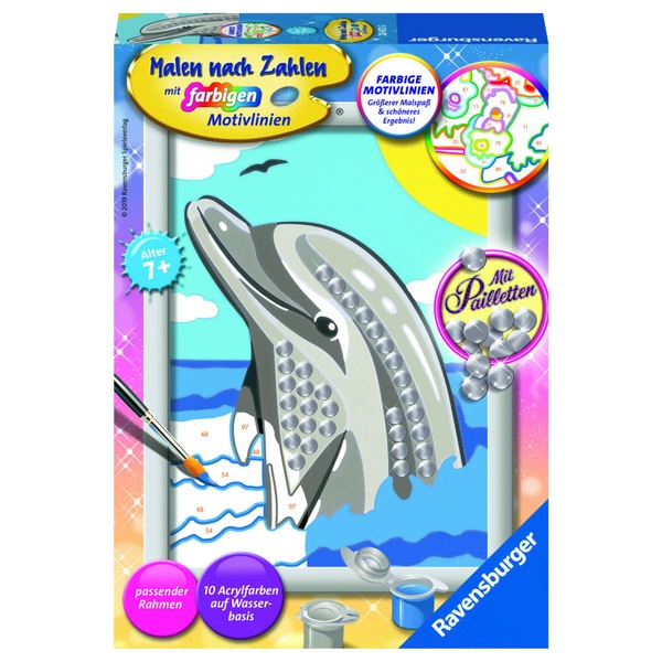 Ravensburger Malen nach Zahlen: Delfin mit Pailletten | Smyths Toys