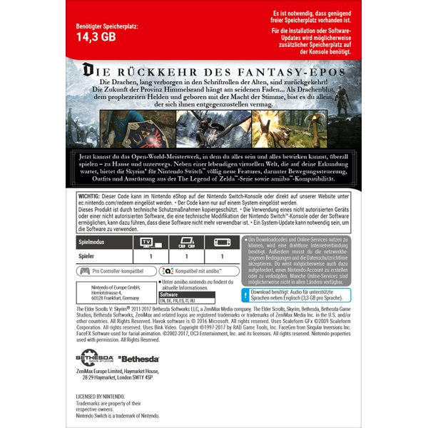 Nintendo Switch: The Elder Scrolls: Skyrim (Digitaler Download)