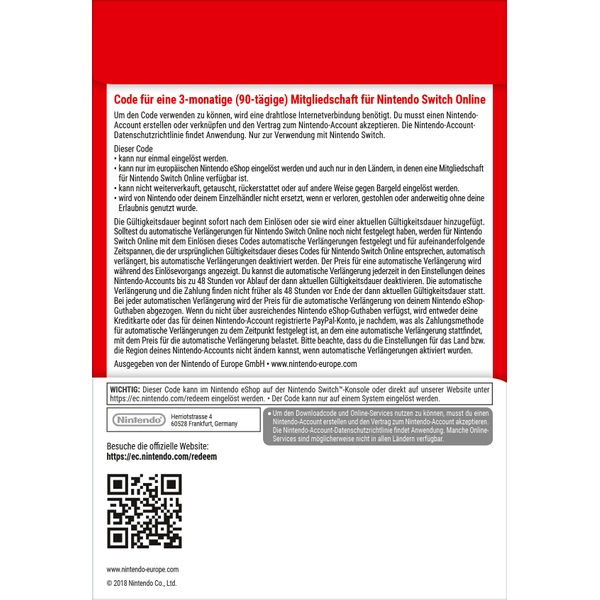 Nintendo Switch Online Mitgliedschaft - 3 Monate