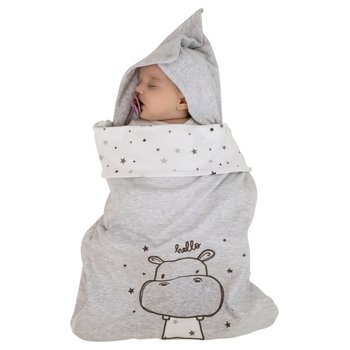 JACKY 2-in-1 Fußsack und Einschlagdecke für Babyschale Hippo Sterne grau