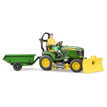 BRUDER 62104 bworld John Deere Aufsitzrasenmäher mit Anhänger und Gärtner Figur