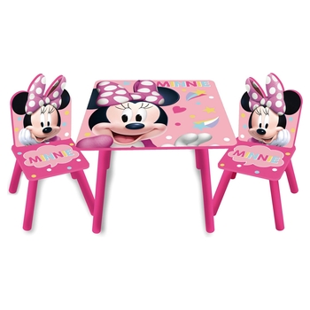 Disney Minnie Maus Kindertisch mit Stühlen 3-tlg. Kindersitzgruppe aus Holz rosa