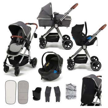 Ickle Bubba Eclipse Isofix Travel System with Standing Board - Graphite  (Tan Handles) - Smart Kid Store