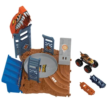  Hot Wheels Monster Trucks Stunt Tire Play Set Opens to Reveal  Arena with Launcher, 1 1:64 Scale Car & 1 Monster Truck, Portable Toy Gift  Set for Ages 4 to 8