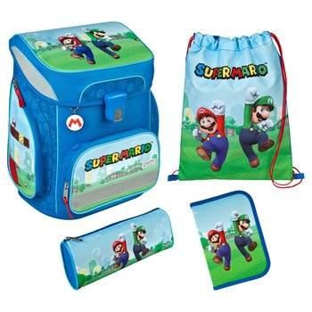 Scooli EasyFit Super Mario Schulranzen Mario & Luigi Schulrucksack Set blau/grün