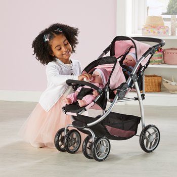 Double Doll Stroller For Twin Baby Dolls Convertible Seat Toy