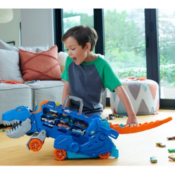 Hot Wheels City Track Set with 1 Toy Car, Race Through A Giant Loop to  Defeat A Big Dinosaur, T-Rex Loop Stunt and Race Playset