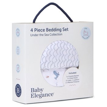 Baby Elegance Crib 4 Piece Bedding Set with Mattress Protector Under the Sea 90 x 40cm