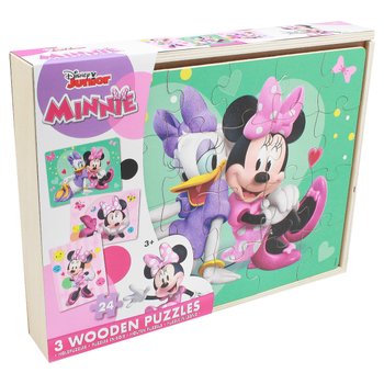 Disney Minnie Mouse 24 Piece Wooden Puzzles 3 Pack with Storage Tray